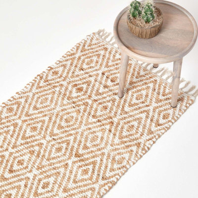 Homescapes Sierra Neutral Diamond Pattern Hemp Chindi Rug, 66 X 200 Cm - image 1
