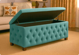 120Cm Wide Empire Ottoman Storage Box With Legs, Teal Velvet Chesterfield Upholstered Ottoman Footstool Coffee Table - thumbnail 5