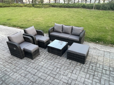 Fimous Garden Furniture Sets Wicker Rattan Furniture Patio Sofa Sets With Reclining Chair Dark Grey Mixed - image 1
