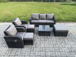 Fimous Garden Furniture Sets Wicker Rattan Furniture Patio Sofa Sets With Reclining Chair Dark Grey Mixed - thumbnail 2