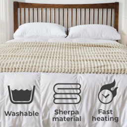 Neo Waffle Shaped Electric Blanket Heated Fleece Overblanket Throw Machine Washable Remote Timer Control Heat Settings - Natural - thumbnail 3