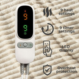 Neo Waffle Shaped Electric Blanket Heated Fleece Overblanket Throw Machine Washable Remote Timer Control Heat Settings - Natural - thumbnail 4