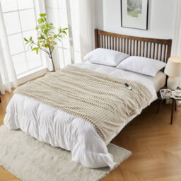 Neo Waffle Shaped Electric Blanket Heated Fleece Overblanket Throw Machine Washable Remote Timer Control Heat Settings - Natural - thumbnail 8