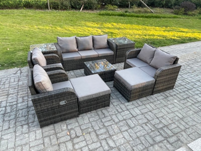 Fimous Rattan Garden Furniture 9 Piece Patio Set Table Sofa Chairs With 2 Big Footstool 2 Side Tables - image 1