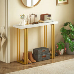 Modern Slim Long Accent Sofa Side Hall Desk For Hallway, White - thumbnail 6