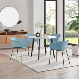 Furniturebox Uk Koko White Melamine Round Dining Table & 4 Blue Harper Black Leg Chairs - thumbnail 1