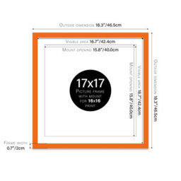 "17X17"" Orange Picture Frame - 17X17"" Square Frame With 16X16"" Mount For 17X17""/16X16"" Pictures Moderrn Style Thin Edge, 1 Pack" - thumbnail 2