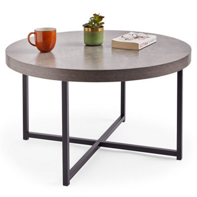 Vonhaus Concrete Look Round Coffee Table Grey, Lightweight Centre Table W/black Metal Legs, 80Cm Diameter, Modern Industrial Style - image 1