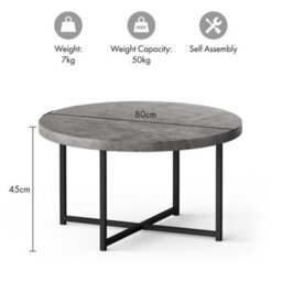 Vonhaus Concrete Look Round Coffee Table Grey, Lightweight Centre Table W/black Metal Legs, 80Cm Diameter, Modern Industrial Style - thumbnail 8