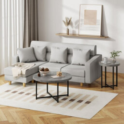 Vonhaus Concrete Look Round Coffee Table Grey, Lightweight Centre Table W/black Metal Legs, 80Cm Diameter, Modern Industrial Style - thumbnail 6