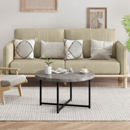 Vonhaus Concrete Look Round Coffee Table Grey, Lightweight Centre Table W/black Metal Legs, 80Cm Diameter, Modern Industrial Style - thumbnail 5