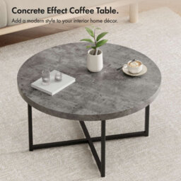 Vonhaus Concrete Look Round Coffee Table Grey, Lightweight Centre Table W/black Metal Legs, 80Cm Diameter, Modern Industrial Style - thumbnail 2