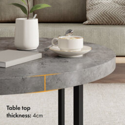 Vonhaus Concrete Look Round Coffee Table Grey, Lightweight Centre Table W/black Metal Legs, 80Cm Diameter, Modern Industrial Style - thumbnail 3