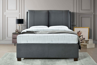 Flintshire Furniture Ashleigh 5Ft Double Pu Pillowback Grey Ottoman Bed - image 1