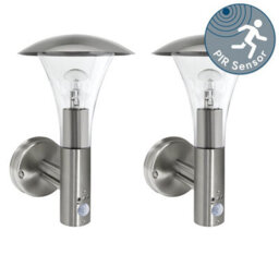 First Choice Lighting Set Of 2 Halo - Stainless Steel Outdoor Ip44 Motion Sensor Wall Lights - thumbnail 1
