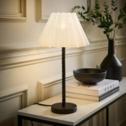 Valuelights Maura White Scallop Pleated Tapered Shade Matte Black Twist Table Lamp And Bulb - thumbnail 2