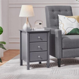 3 Drawer Bedside Table Storage Cabinet For Hallway Bedroom Living Room Dark Grey - thumbnail 2