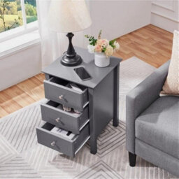 3 Drawer Bedside Table Storage Cabinet For Hallway Bedroom Living Room Dark Grey - thumbnail 5