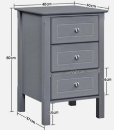 3 Drawer Bedside Table Storage Cabinet For Hallway Bedroom Living Room Dark Grey - thumbnail 3