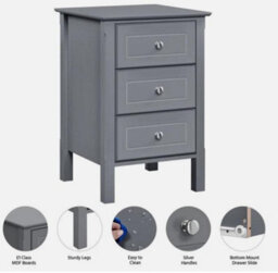 3 Drawer Bedside Table Storage Cabinet For Hallway Bedroom Living Room Dark Grey - thumbnail 4
