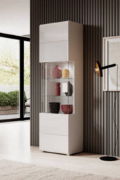 Arte Toledo 05 Contemporary Tall Display Cabinet 1 Hinged Door 6 Shelves White Gloss (H)2040mm (W)610mm (D)390mm - thumbnail 3