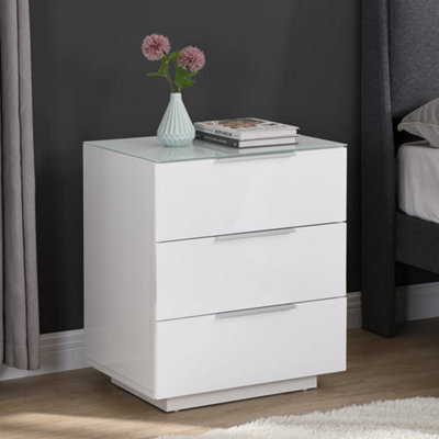 Furniture in Fashion Fresh Tall Bedside Cabinet In White Glass Top And High Gloss - image 1