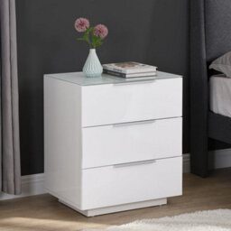 Furniture in Fashion Fresh Tall Bedside Cabinet In White Glass Top And High Gloss