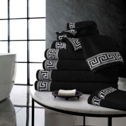 Gc Gaveno Cavailia 2 Piece Greek Emb Bath Sheet 80X140 Black Egyptian Cotton Quick Dry Large Bath Towel - thumbnail 1