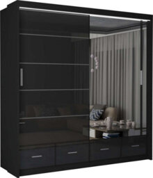 M N Furniture Ltd Wardrobe With Led Light Modern 2 Or 3 Sliding Doors-Mirrored Bedroom Cabinet With Drawers (Black,150Cm) - thumbnail 2