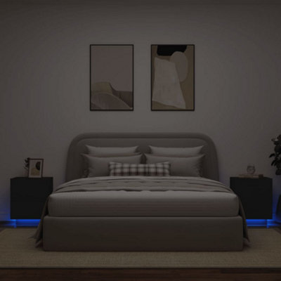 Berkfield Bedside Cabinets With Led Lights 2 Pcs Black Engineered Wood - image 1