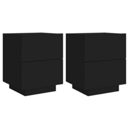 Berkfield Bedside Cabinets With Led Lights 2 Pcs Black Engineered Wood - thumbnail 2