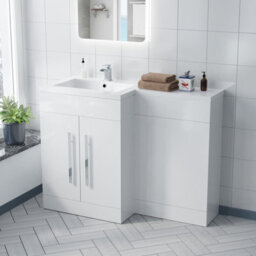 Nes Home Aric 1100mm White Gloss Vanity Unit Left Hand Basin Sink Furniture Cabinet - thumbnail 1