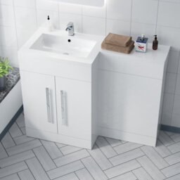 Nes Home Aric 1100mm White Gloss Vanity Unit Left Hand Basin Sink Furniture Cabinet - thumbnail 3
