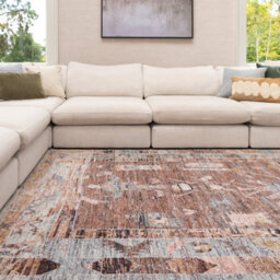 Loomed Tribal Design Cotton Chenille Rug Brown Blue Machine Washable 160Cm X 230Cm - thumbnail 1