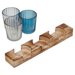 Urbn-Living Urbnliving 3 Glass Tea Light Candle Holders Coloured Votive Wooden Tray Set Home Décor Gift - thumbnail 5