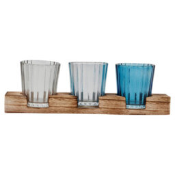 Urbn-Living Urbnliving 3 Glass Tea Light Candle Holders Coloured Votive Wooden Tray Set Home Décor Gift - thumbnail 6