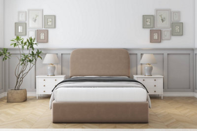 "Sloomy Belvoir Mink Plush Bed Frame With 45"" Upholstered Headboard 4'6 Double" - image 1