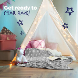 Wicked Gizmos Glow In The Dark Blanket Grey Soft Plush Fleece Throw With Luminous Star Print Cozy Lightweight And Machine Washable - thumbnail 2