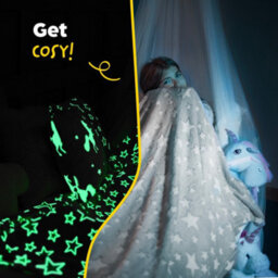 Wicked Gizmos Glow In The Dark Blanket Grey Soft Plush Fleece Throw With Luminous Star Print Cozy Lightweight And Machine Washable - thumbnail 7