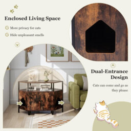 Costway Corner Cat Litter Box Enclosure Cat House Cabinet With Open Shelf - thumbnail 5