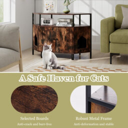 Costway Corner Cat Litter Box Enclosure Cat House Cabinet With Open Shelf - thumbnail 6