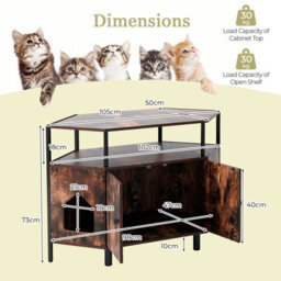 Costway Corner Cat Litter Box Enclosure Cat House Cabinet With Open Shelf - thumbnail 2