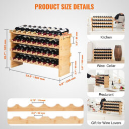 Vevor 36 Bottle Stackable Modular Wine Rack, 4-Tier Solid Bamboo Wood Storage Racks, Floor Freestanding Wines Holder - thumbnail 7