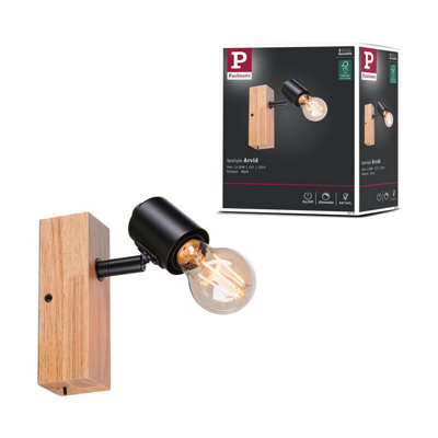Paulmann 66770 Spotlight Arvid 1-Lamp Max. 1X20W Ceiling Luminaire Black/wood Spot Metal E27 - image 1