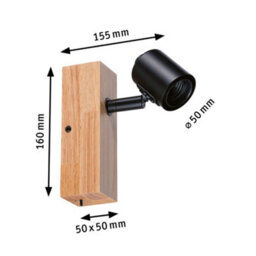 Paulmann 66770 Spotlight Arvid 1-Lamp Max. 1X20W Ceiling Luminaire Black/wood Spot Metal E27 - thumbnail 4
