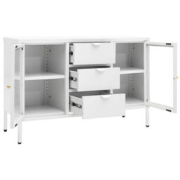 Berkfield Sideboard White 105X35X70 Cm Steel And Tempered Glass - thumbnail 6