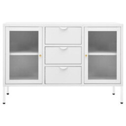 Berkfield Sideboard White 105X35X70 Cm Steel And Tempered Glass - thumbnail 3