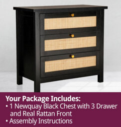Hallowood Furniture Newquay Black Chest With 3 Drawer And Real Rattan Front - thumbnail 7