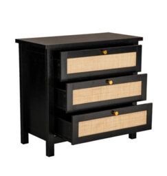 Hallowood Furniture Newquay Black Chest With 3 Drawer And Real Rattan Front - thumbnail 8