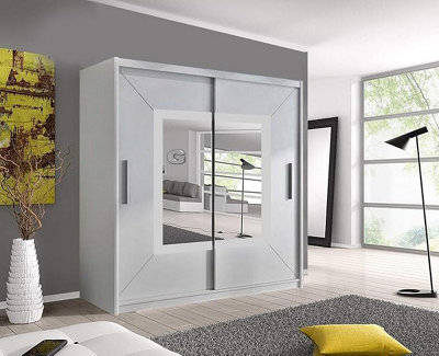 RAC3 Sliding Wardrobe With Mirror Space Saving Bedroom Wardrobe, Contemporary Bedroom Sliding Wardrobe & Mirror Wardrobe (White, 203Cm) - image 1